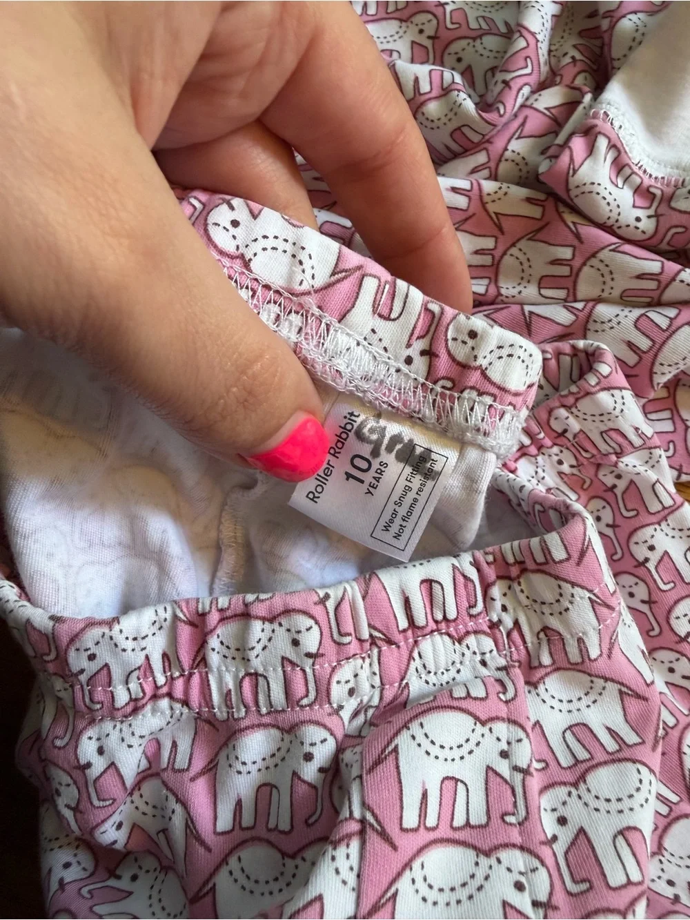 Roller Rabbit pink and white hathi elephant pajama set size 10
